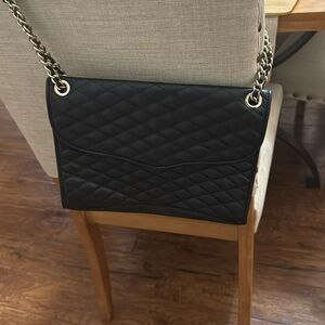Rebecca Minkoff Black Quilted Leather Gold Chain Shoulder Crossbody Bag NEW